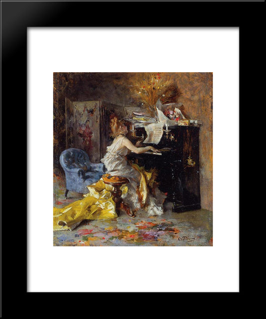 Woman At A Piano 20x24 Black Modern Wood Framed Art Print Poster by Boldini, Giovanni