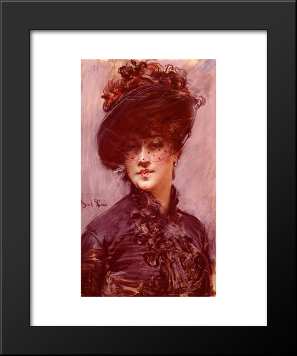 La Femme Au Chapeau Noir 20x24 Black Modern Wood Framed Art Print Poster by Boldini, Giovanni
