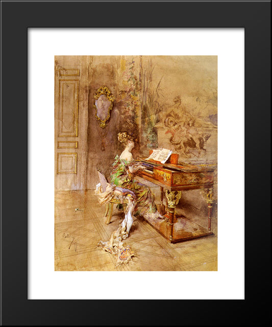 La Pianista 20x24 Black Modern Wood Framed Art Print Poster by Boldini, Giovanni