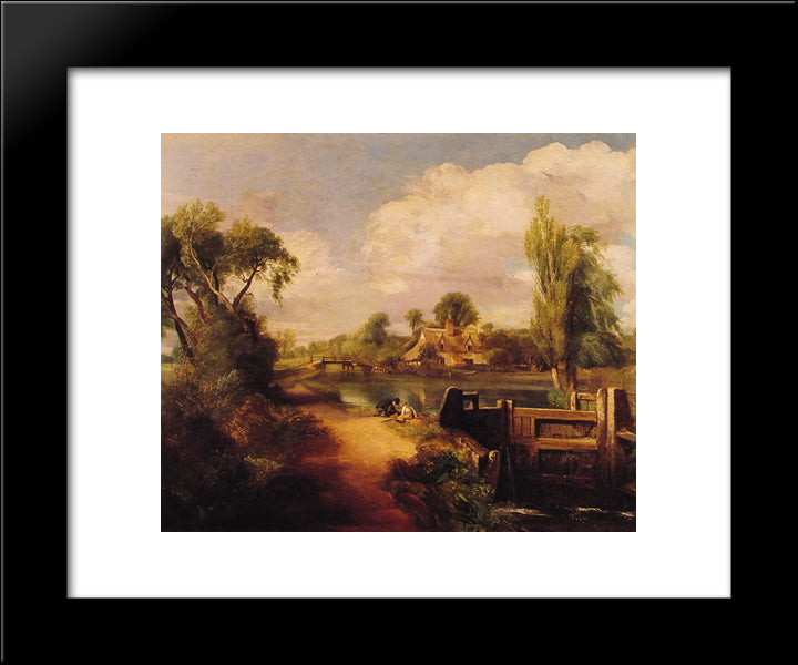 Landscape With Boys Fishing 20x24 Black Modern Wood Framed Art Print Poster by Constable, John