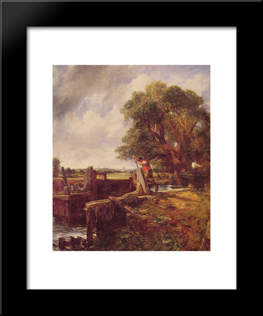 A Boat Passing A Lock 20x24 Black Modern Wood Framed Art Print Poster by Constable, John