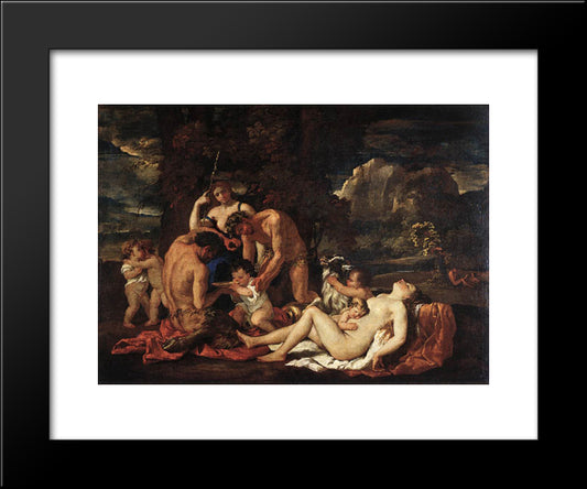 The Nurture Of Bacchus 20x24 Black Modern Wood Framed Art Print Poster by Poussin, Nicolas