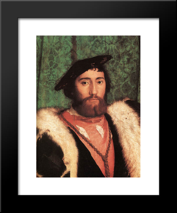 The Ambassadors [Detail: 1] 20x24 Black Modern Wood Framed Art Print Poster by Holbein the Younger, Hans