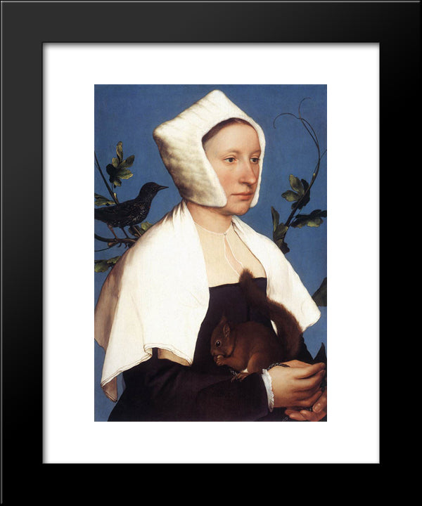 Portrait Of A Lady With A Squirrel And A Starling 20x24 Black Modern Wood Framed Art Print Poster by Holbein the Younger, Hans