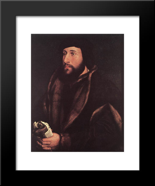 Portrait Of A Man Holding Gloves And Letter 20x24 Black Modern Wood Framed Art Print Poster by Holbein the Younger, Hans