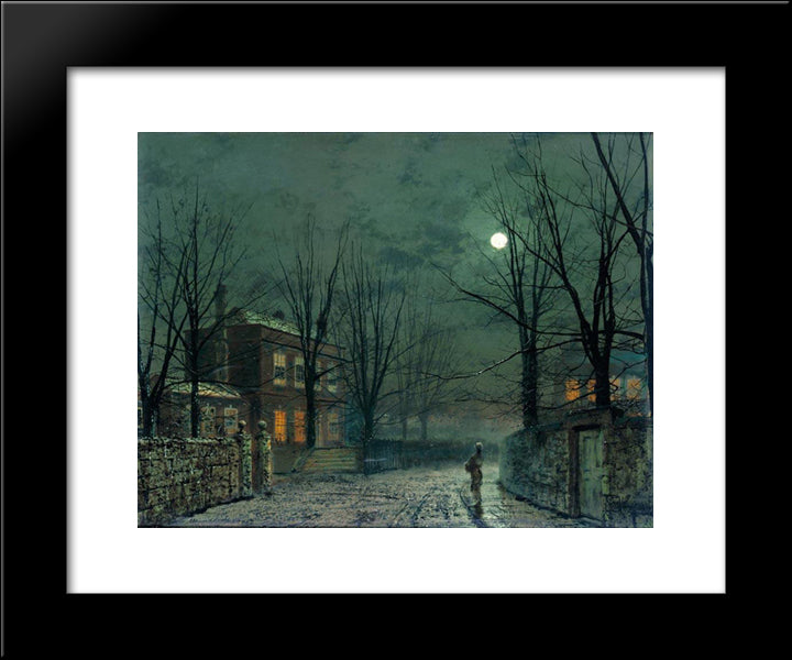 The Old Hall Under Moonlight 20x24 Black Modern Wood Framed Art Print Poster by Grimshaw, John Atkinson