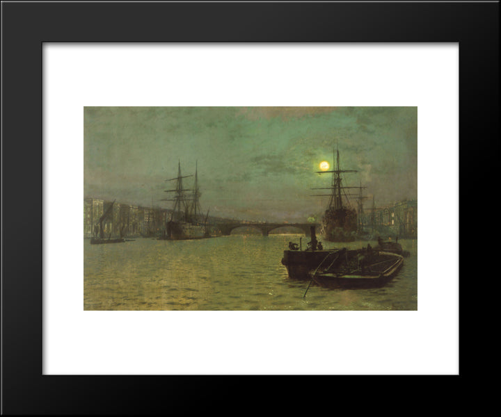 London Bridge ' Half Tide 20x24 Black Modern Wood Framed Art Print Poster by Grimshaw, John Atkinson
