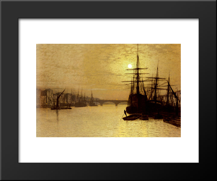 The Thames Below London Bridge 20x24 Black Modern Wood Framed Art Print Poster by Grimshaw, John Atkinson
