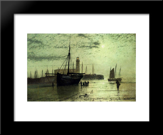 The Lighthouse At Scarborough 20x24 Black Modern Wood Framed Art Print Poster by Grimshaw, John Atkinson