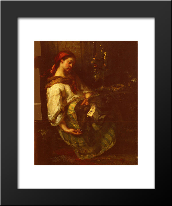 Couseuse Endormie 20x24 Black Modern Wood Framed Art Print Poster by Millet, Jean Francois