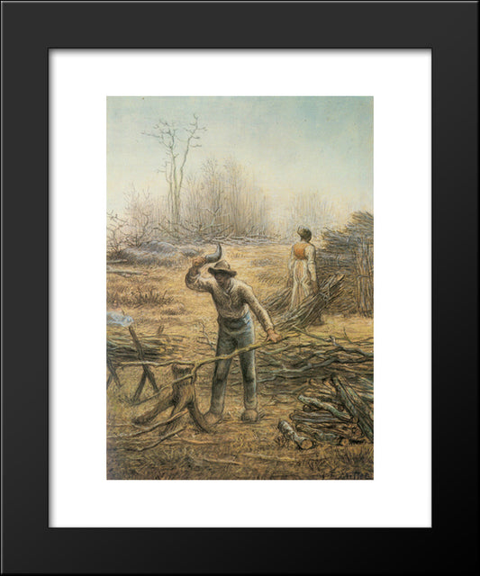 Bucheron Preparant Des Fagots 20x24 Black Modern Wood Framed Art Print Poster by Millet, Jean Francois