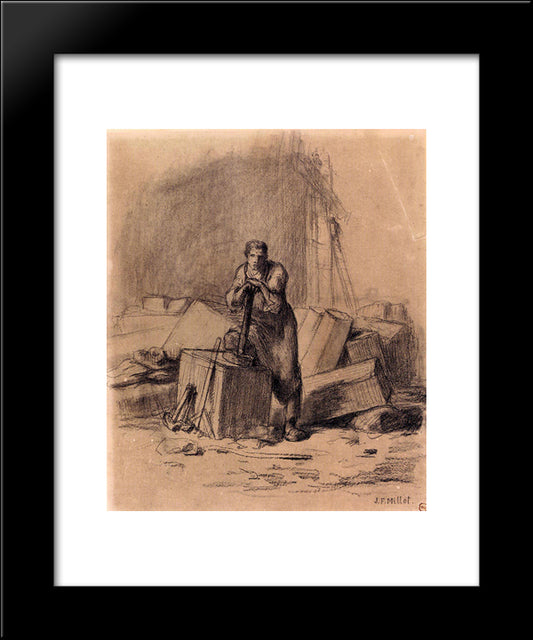 The Stone Cutter 20x24 Black Modern Wood Framed Art Print Poster by Millet, Jean Francois