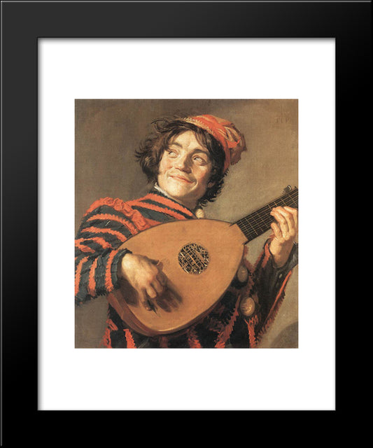 Buffoon Playing A Lute 20x24 Black Modern Wood Framed Art Print Poster by Hals, Frans