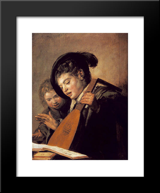 Two Boys Singing 20x24 Black Modern Wood Framed Art Print Poster by Hals, Frans