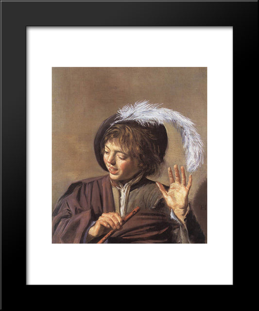 Singing Boy With A Flute 20x24 Black Modern Wood Framed Art Print Poster by Hals, Frans