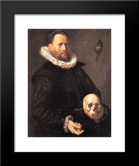 Portrait Of A Man Holding A Skull 20x24 Black Modern Wood Framed Art Print Poster by Hals, Frans