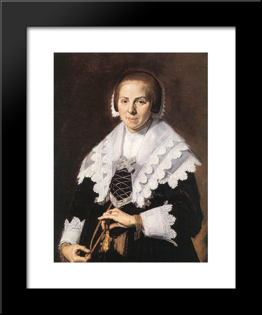 Portrait Of A Woman Holding A Fan 20x24 Black Modern Wood Framed Art Print Poster by Hals, Frans