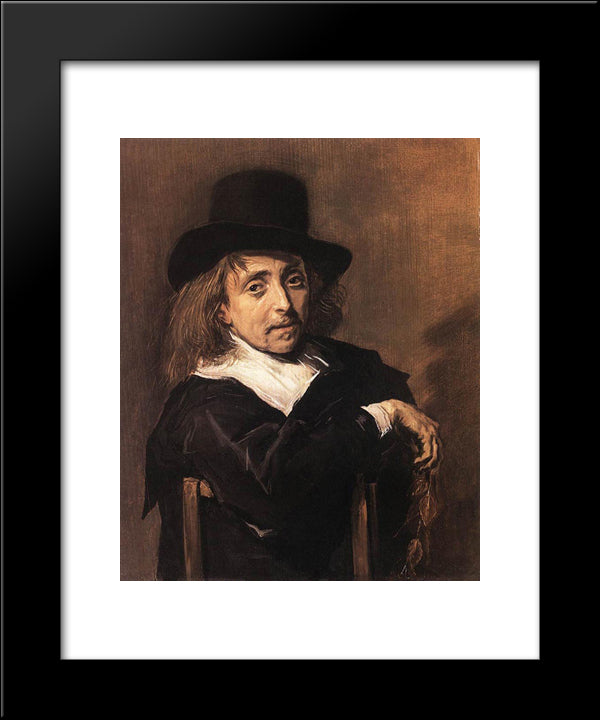 Seated Man Holding A Branch 20x24 Black Modern Wood Framed Art Print Poster by Hals, Frans