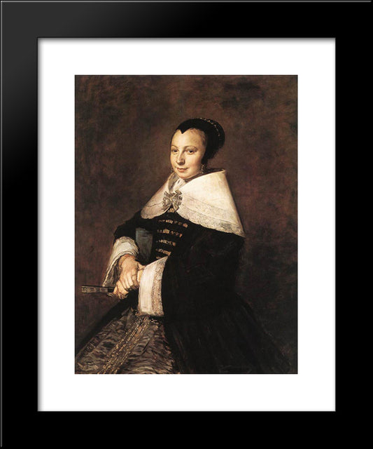 Portrait Of A Seated Woman Holding A Fan 20x24 Black Modern Wood Framed Art Print Poster by Hals, Frans