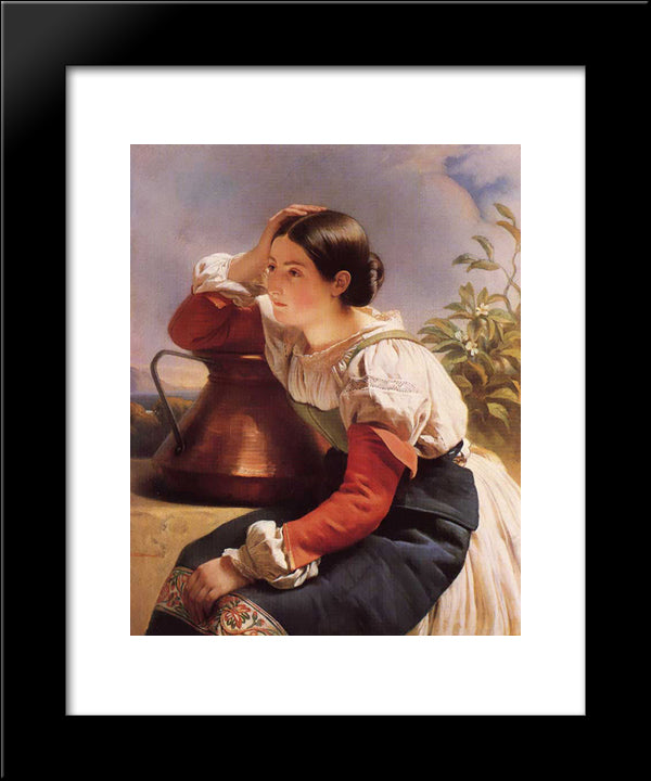 Young Italian Girl By The Well 20x24 Black Modern Wood Framed Art Print Poster by Winterhalter, Franz Xaver
