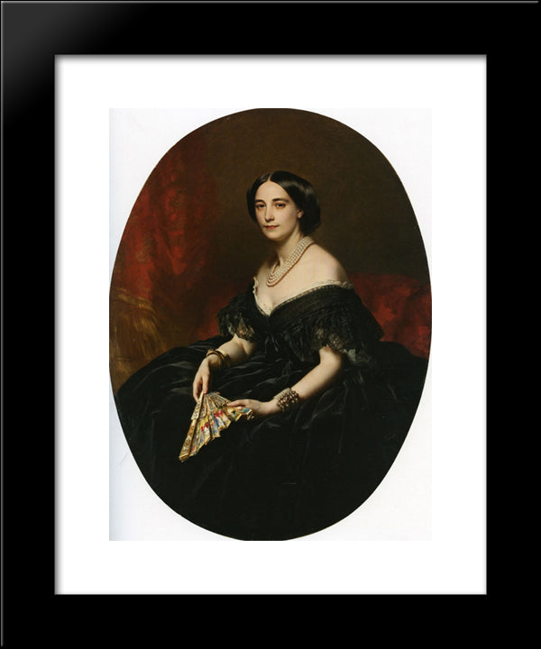 Portrait Of A Lady With A Fan 20x24 Black Modern Wood Framed Art Print Poster by Winterhalter, Franz Xaver