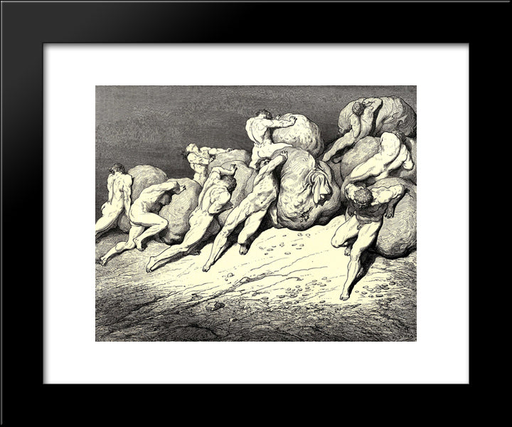 The Inferno, Canto 7, Lines 65'67: Not All The Gold, That Is Beneath The Moon, Or Ever Hath Been, Of These Toil'Worn Souls Might Purchase Rest For One 20x24 Black Modern Wood Framed Art Print Poster by Dore, Gustave