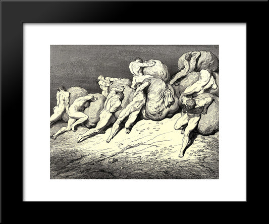 The Inferno, Canto 7, Lines 65'67: Not All The Gold, That Is Beneath The Moon, Or Ever Hath Been, Of These Toil'Worn Souls Might Purchase Rest For One 20x24 Black Modern Wood Framed Art Print Poster by Dore, Gustave