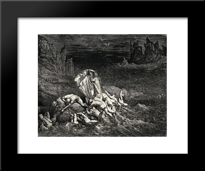 The Inferno, Canto 7, Lines 118'119: Now Seest Thou, Son! The Souls Of Those, Whom Anger Overcame 20x24 Black Modern Wood Framed Art Print Poster by Dore, Gustave