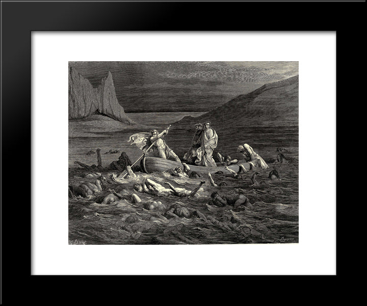 The Inferno, Canto 8, Lines 27'29: Soon As Both Embark, Cutting The Waves, Goes On The Ancient Prow, More Deeply Than With Others It Is Wont. 20x24 Black Modern Wood Framed Art Print Poster by Dore, Gustave
