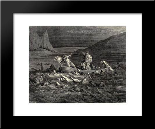 The Inferno, Canto 8, Lines 27'29: Soon As Both Embark, Cutting The Waves, Goes On The Ancient Prow, More Deeply Than With Others It Is Wont. 20x24 Black Modern Wood Framed Art Print Poster by Dore, Gustave