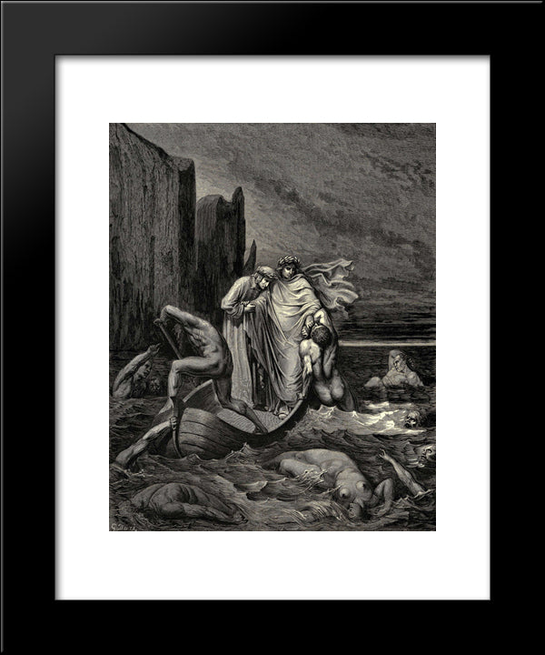 The Inferno, Canto 8, Lines 39'41: My Teacher Sage Aware, Thrusting Him Back: Away! Down There To The Other Dogs! 20x24 Black Modern Wood Framed Art Print Poster by Dore, Gustave