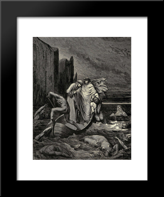 The Inferno, Canto 8, Lines 39'41: My Teacher Sage Aware, Thrusting Him Back: Away! Down There To The Other Dogs! 20x24 Black Modern Wood Framed Art Print Poster by Dore, Gustave