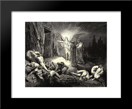 The Inferno, Canto 9, Lines 87'89: To The Gate He Came, And With His Wand Touch It, Whereat Open Without Impediment It Flew. 20x24 Black Modern Wood Framed Art Print Poster by Dore, Gustave