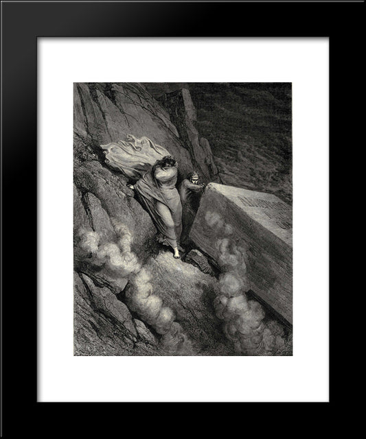 The Inferno, Canto 11, Lines 6'7: From The Profound Abyss, Behind The Lid Of A Great Monument We Stood Retir 20x24 Black Modern Wood Framed Art Print Poster by Dore, Gustave
