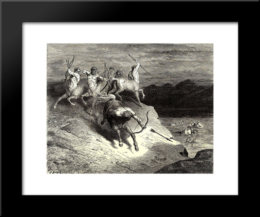 The Inferno, Canto 12, Lines 73'74: We To Those Beasts, That Rapid Strode Along, Drew Near 20x24 Black Modern Wood Framed Art Print Poster by Dore, Gustave