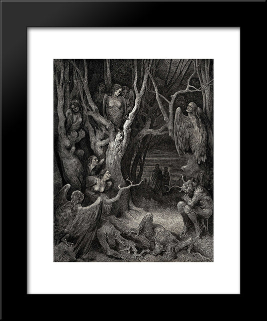 The Inferno, Canto 13, Lines 11: Here The Brute Harpies Make Their Nest 20x24 Black Modern Wood Framed Art Print Poster by Dore, Gustave