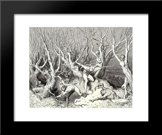 The Inferno, Canto 13, Line 120: Haste Now, The Foremost Cried, Now Haste Thee Death! 20x24 Black Modern Wood Framed Art Print Poster by Dore, Gustave