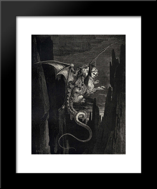 The Inferno, Canto 17, Line 117: New Terror I Conceiv At The Steep Plunge 20x24 Black Modern Wood Framed Art Print Poster by Dore, Gustave