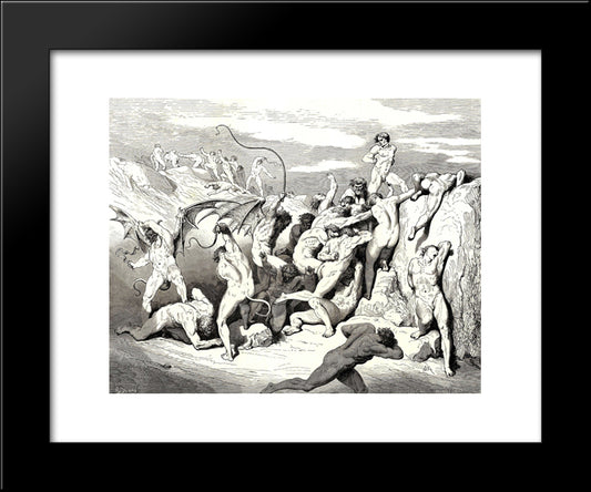 The Inferno, Canto 18, Line 38: Ah! How They Made Them Bound At The First Stripe! 20x24 Black Modern Wood Framed Art Print Poster by Dore, Gustave