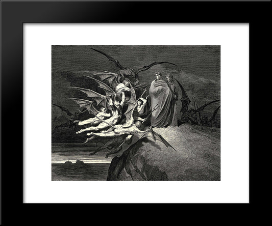 The Inferno, Canto 21, Line 70: Be None Of You Outrageous 20x24 Black Modern Wood Framed Art Print Poster by Dore, Gustave