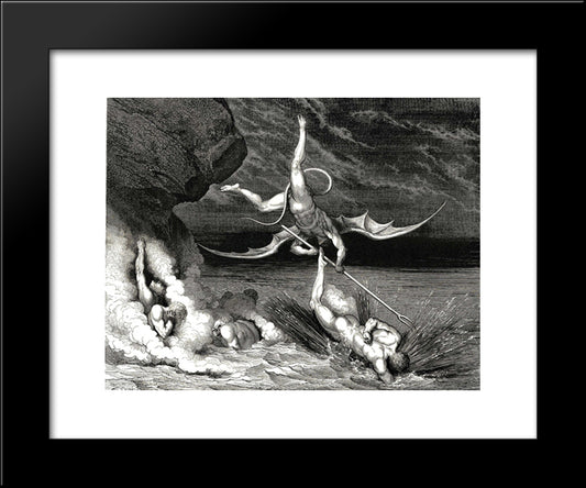 The Inferno, Canto 22, Line 70: In Pursuit He Therefore Sped, Exclaiming; Thou Art Caught 20x24 Black Modern Wood Framed Art Print Poster by Dore, Gustave