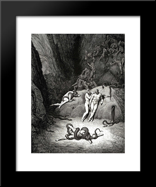 The Inferno, Canto 25, Lines 59'61: The Other Two Look On Exclaiming: Ah, How Dost Thou Change, Agnello! 20x24 Black Modern Wood Framed Art Print Poster by Dore, Gustave