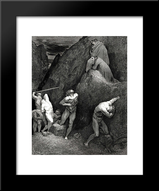 The Inferno, Canto 28, Lines 30,31: Now Mark How I Do Rip Me: Lo! How Is Mahomet Mangled. 20x24 Black Modern Wood Framed Art Print Poster by Dore, Gustave