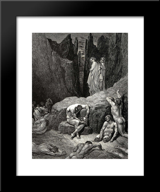 The Inferno, Canto 29, Lines 4'6: But Virgil Rous Me: What Yet Gazest On? Wherefore Doth Fasten Yet Thy Sight Below Among The Maim And Miserable Shades? 20x24 Black Modern Wood Framed Art Print Poster by Dore, Gustave
