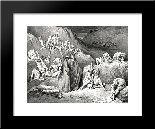 The Inferno, Canto 29, Lines 79'81: The Crust Came Drawn From Underneath In Flakes, Like Scales Scrap From The Bream Or Fish Of Broader Mail. 20x24 Black Modern Wood Framed Art Print Poster by Dore, Gustave