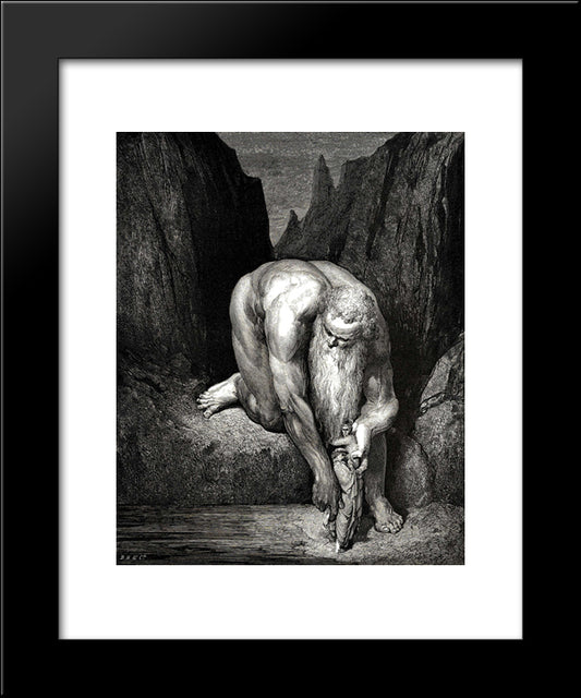 The Inferno, Canto 31, Lines 133'135: Yet In Th Abyss, That Lucifer With Judas Low Ingulfs, Lightly He PlacD Us; 20x24 Black Modern Wood Framed Art Print Poster by Dore, Gustave