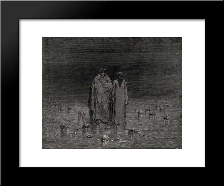 The Inferno, Canto 32, Lines 20'22: Look How Thou Walkest. Take Good Heed, Thy Soles Do Tread Not On The Heads Of Thy Poor Brethren 20x24 Black Modern Wood Framed Art Print Poster by Dore, Gustave