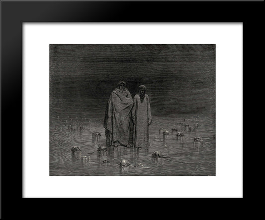 The Inferno, Canto 32, Lines 20'22: Look How Thou Walkest. Take Good Heed, Thy Soles Do Tread Not On The Heads Of Thy Poor Brethren 20x24 Black Modern Wood Framed Art Print Poster by Dore, Gustave