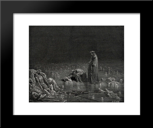 The Inferno, Canto 32, Lines 97'98: Then Seizing On His Hinder Scalp, I Cried: Name Thee, Or Not A Hair Shall Tarry Here 20x24 Black Modern Wood Framed Art Print Poster by Dore, Gustave