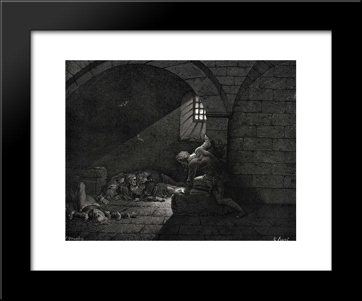 The Inferno, Canto 33, Lines 73'74: Then Fasting Got The Mastery Of Grief. 20x24 Black Modern Wood Framed Art Print Poster by Dore, Gustave